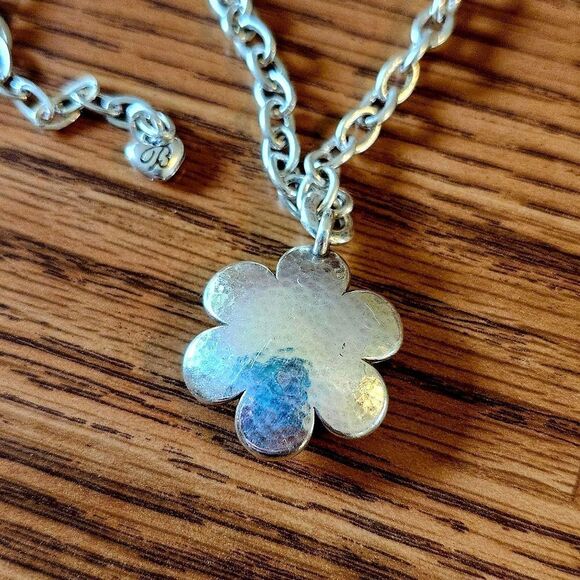 BRIGHTON "Metal Petal" Silver And Crystal Pendant Necklace - Picture 3 of 10